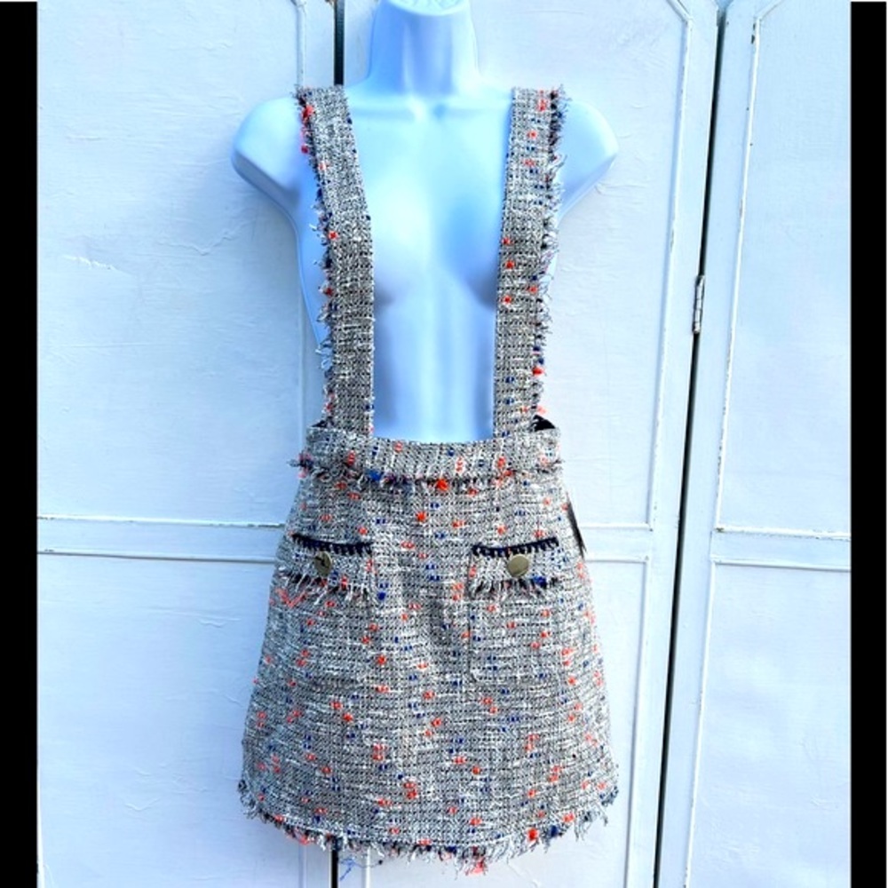 Zara Tweed Mini Skirt with Suspenders - Multicolor